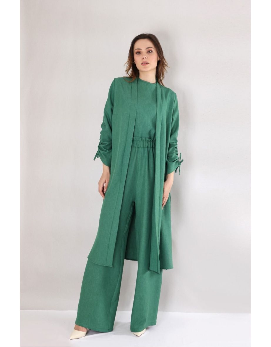 Women's Green Pants Kimono Caftan Set