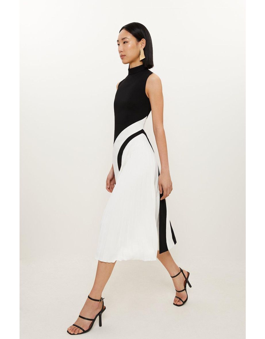 High neck pleated midi dress best sale