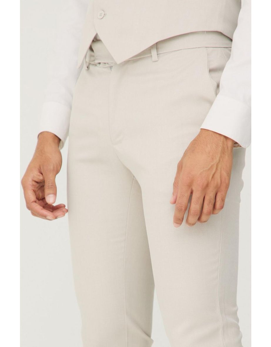 Textured Skinny Fit Suit Trousers - stone - 2