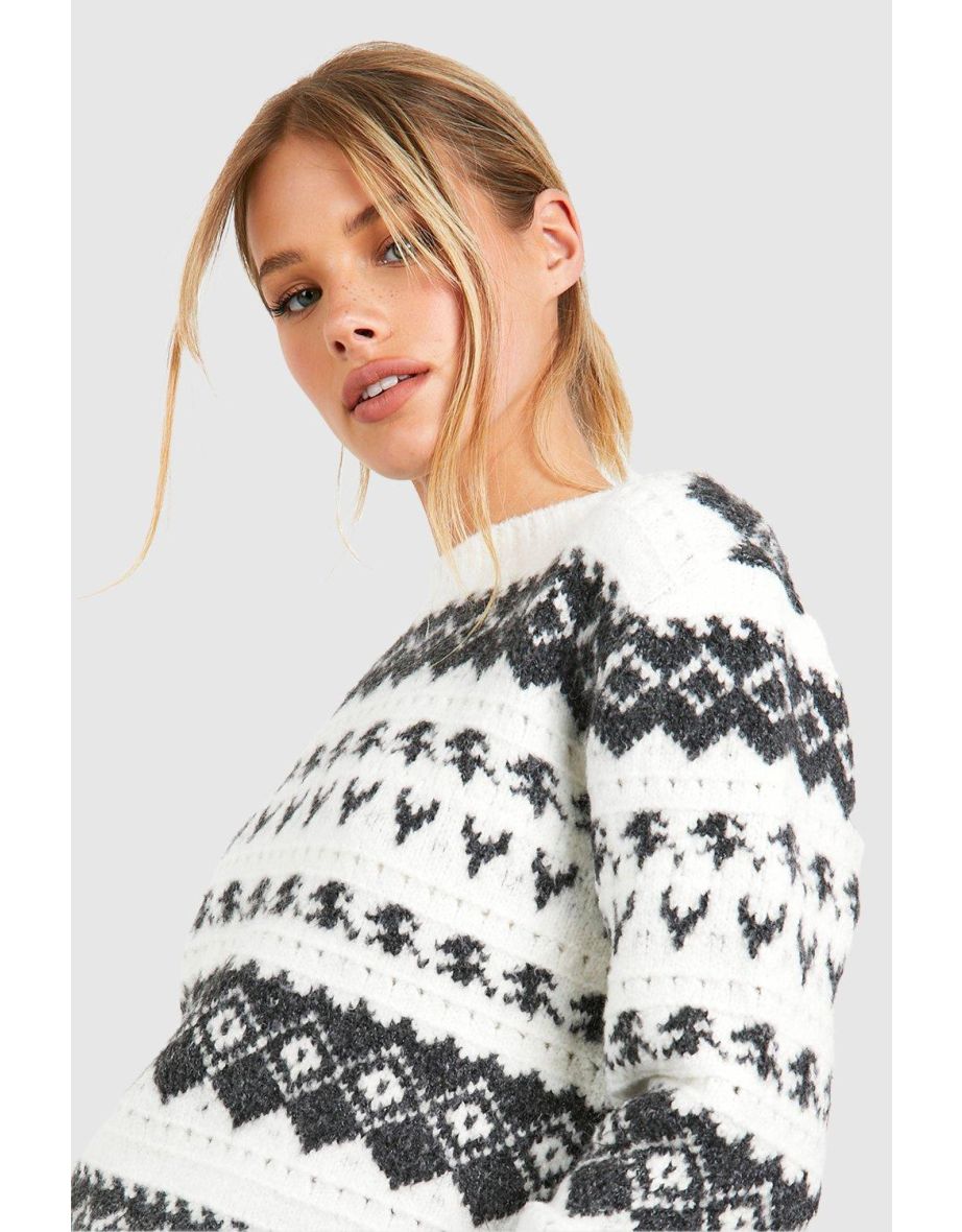 Soft Knit Fairisle Jumper - cream - 3