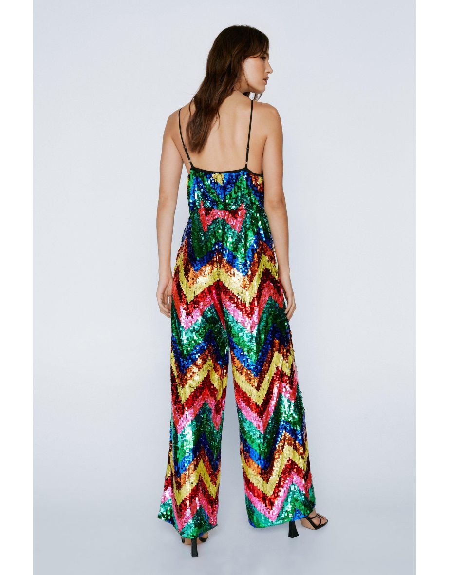 Zig Zag Sequin Wide Leg Jumpsuit - 3