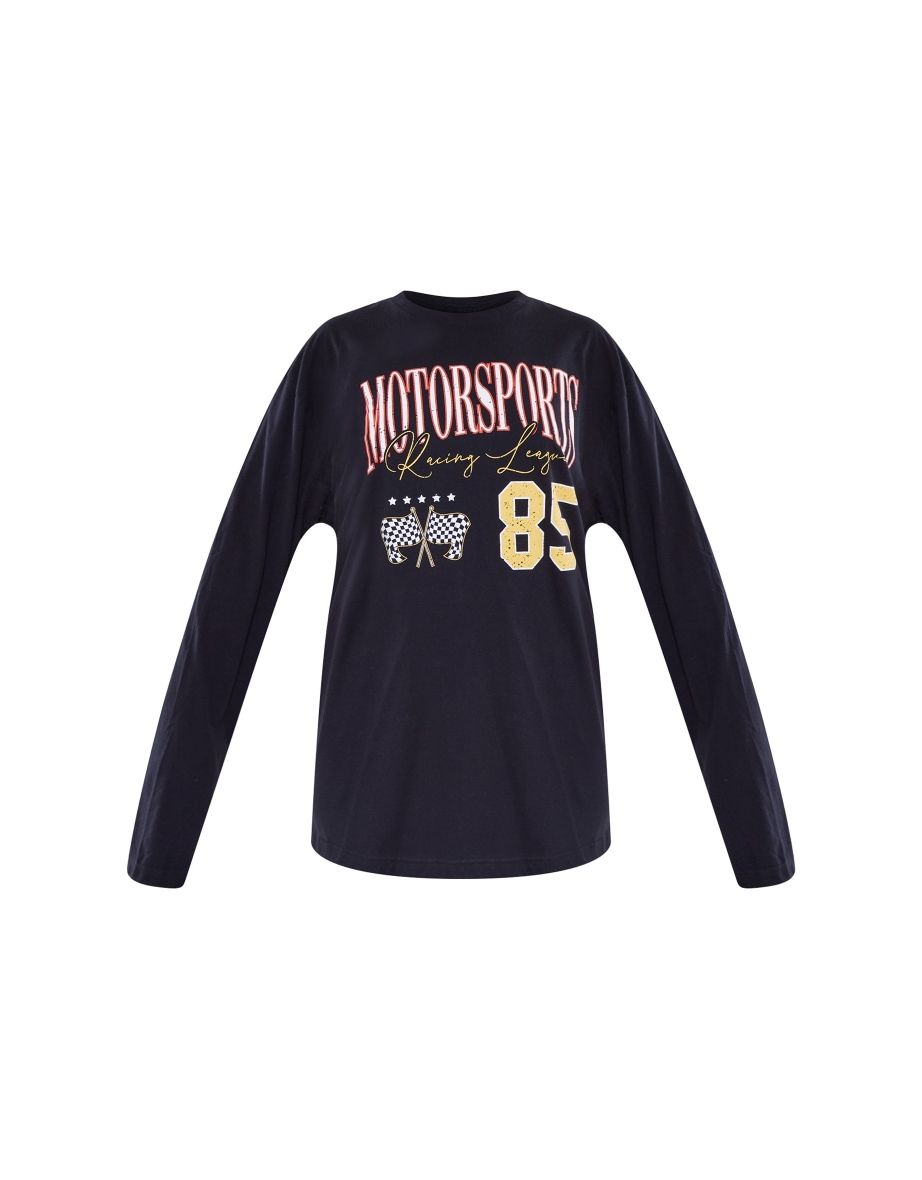 Black Motorcross 85 Long Sleeve Oversized T Shirt - 4
