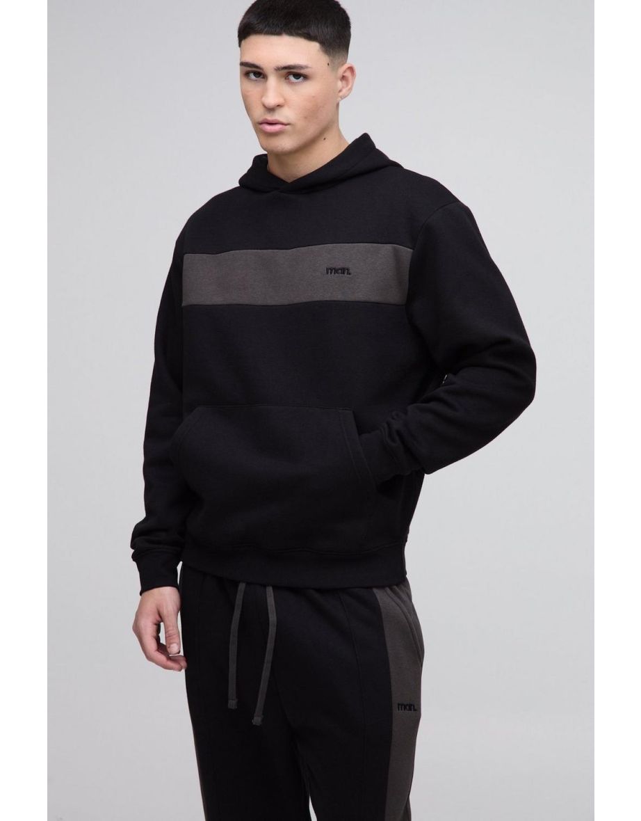 Man Colour Block Hooded Tracksuit - black