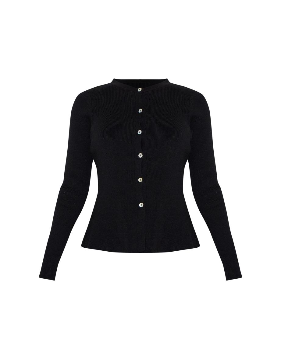 Petite Black Compact Knit Peplum Cardigan - 4