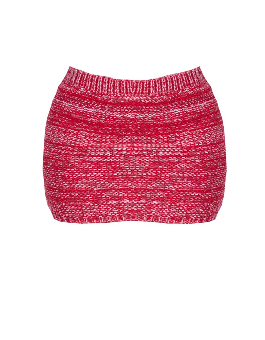 Shape Red Contrast Knit Mini Skirt - 5
