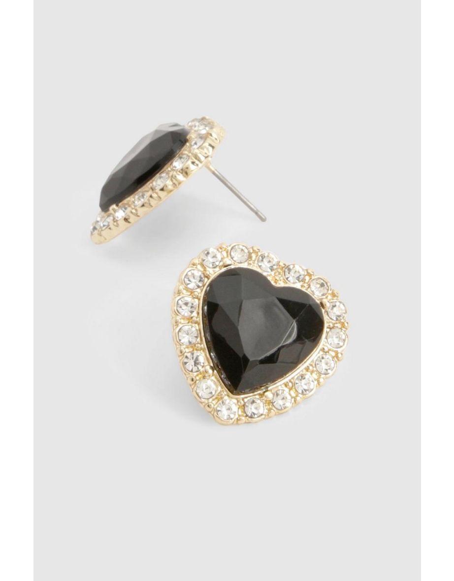 Black Stone Heart Earrings - gold - 2