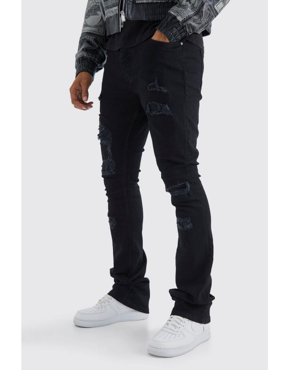 Skinny Stacked Distressed Ripped Jeans - true black