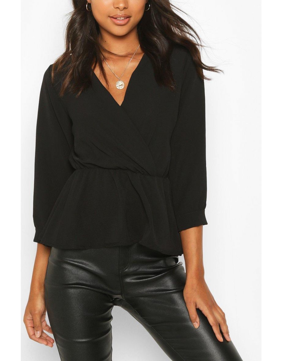 Tall Wrap Peplum Blouse - khaki - 3