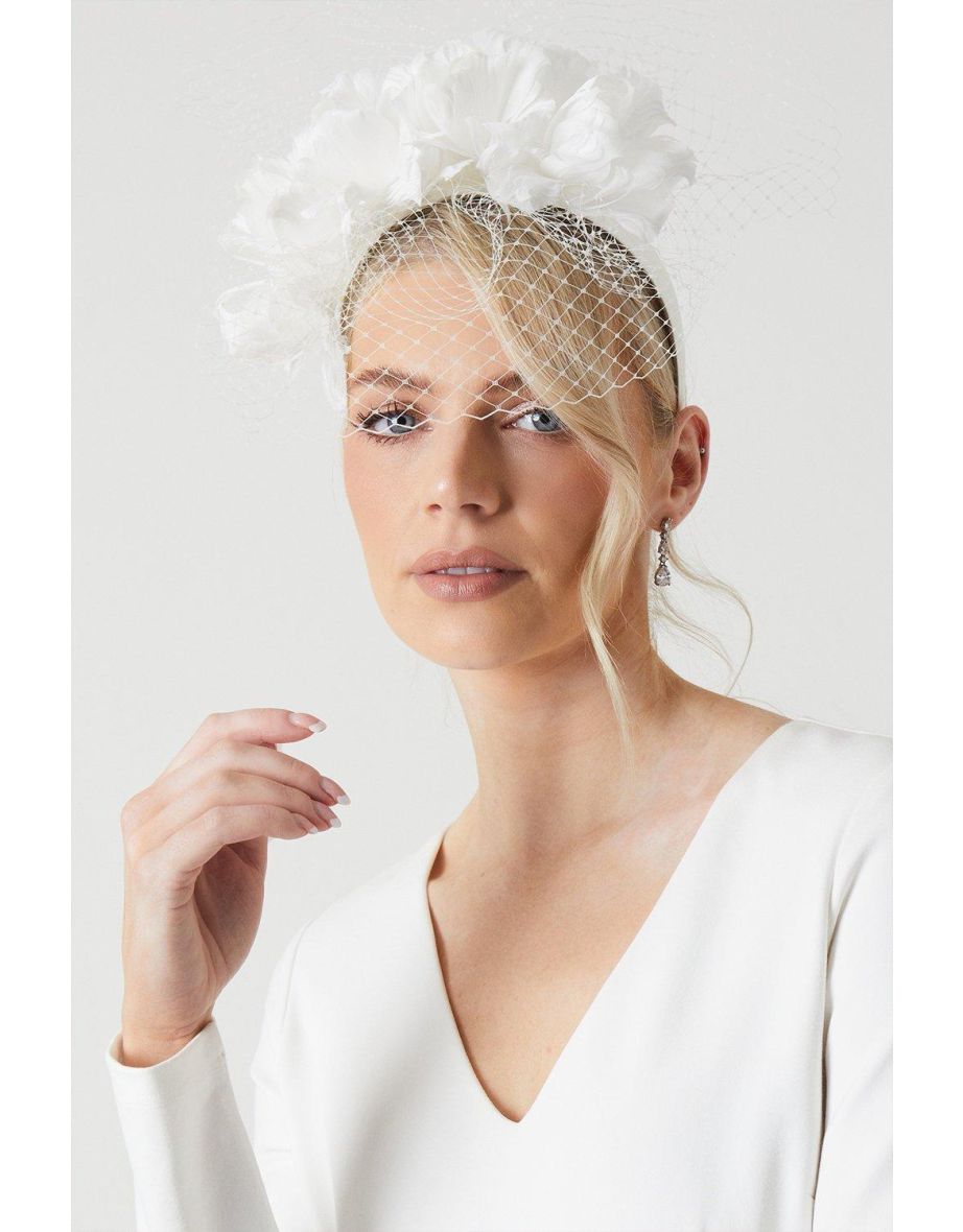 Flower And Mesh Netting Bridal Headband