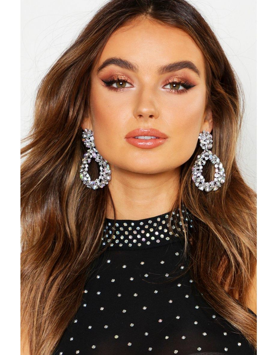 Statement Diamante Teardrop Earrings - silver