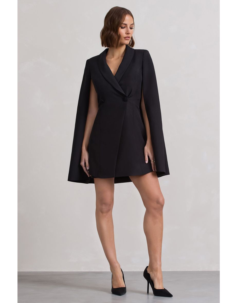 Suri | Black Tailored Cape Blazer Dress - 5
