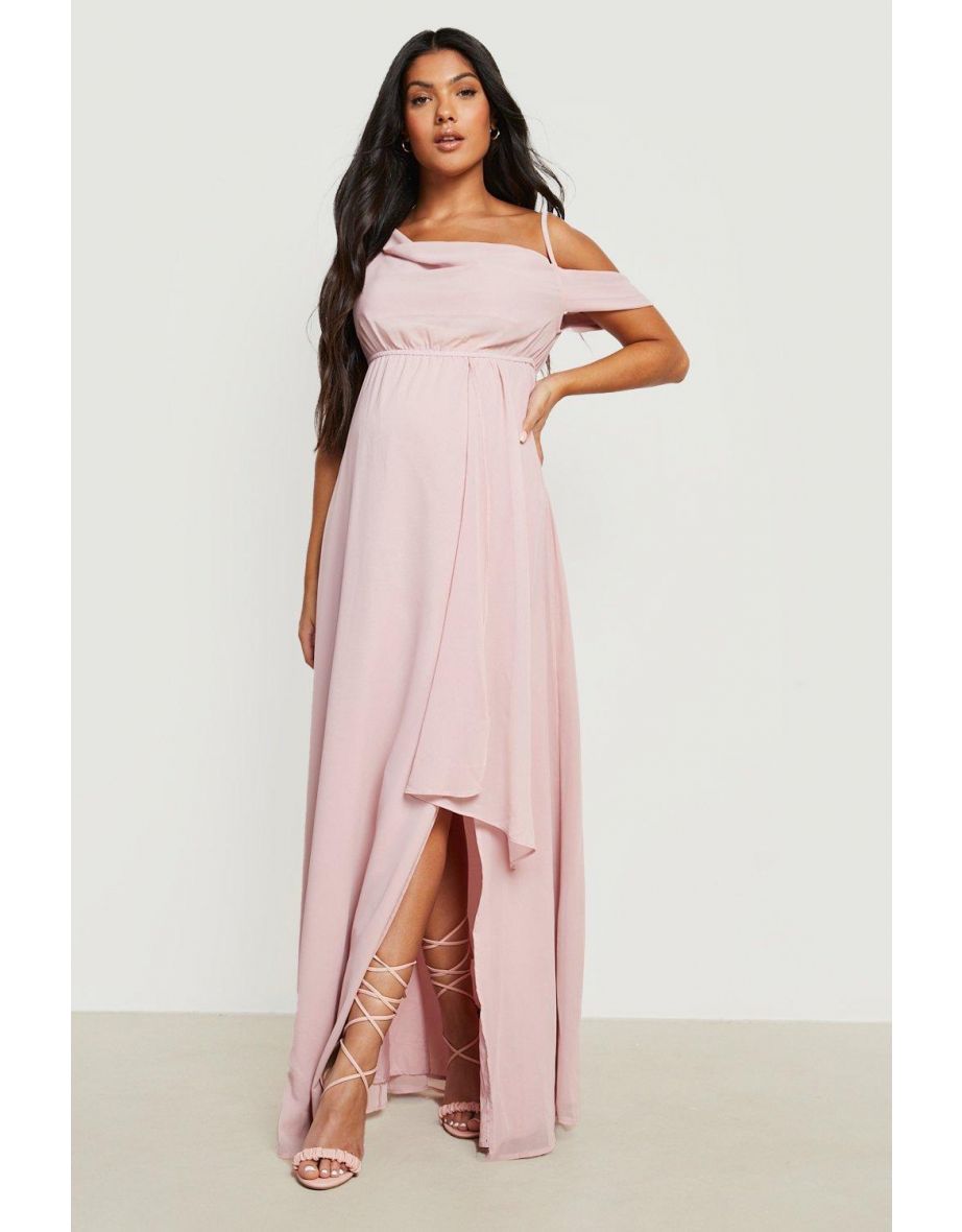 Maternity Occasion Drape Shoulder Maxi Dress - nude