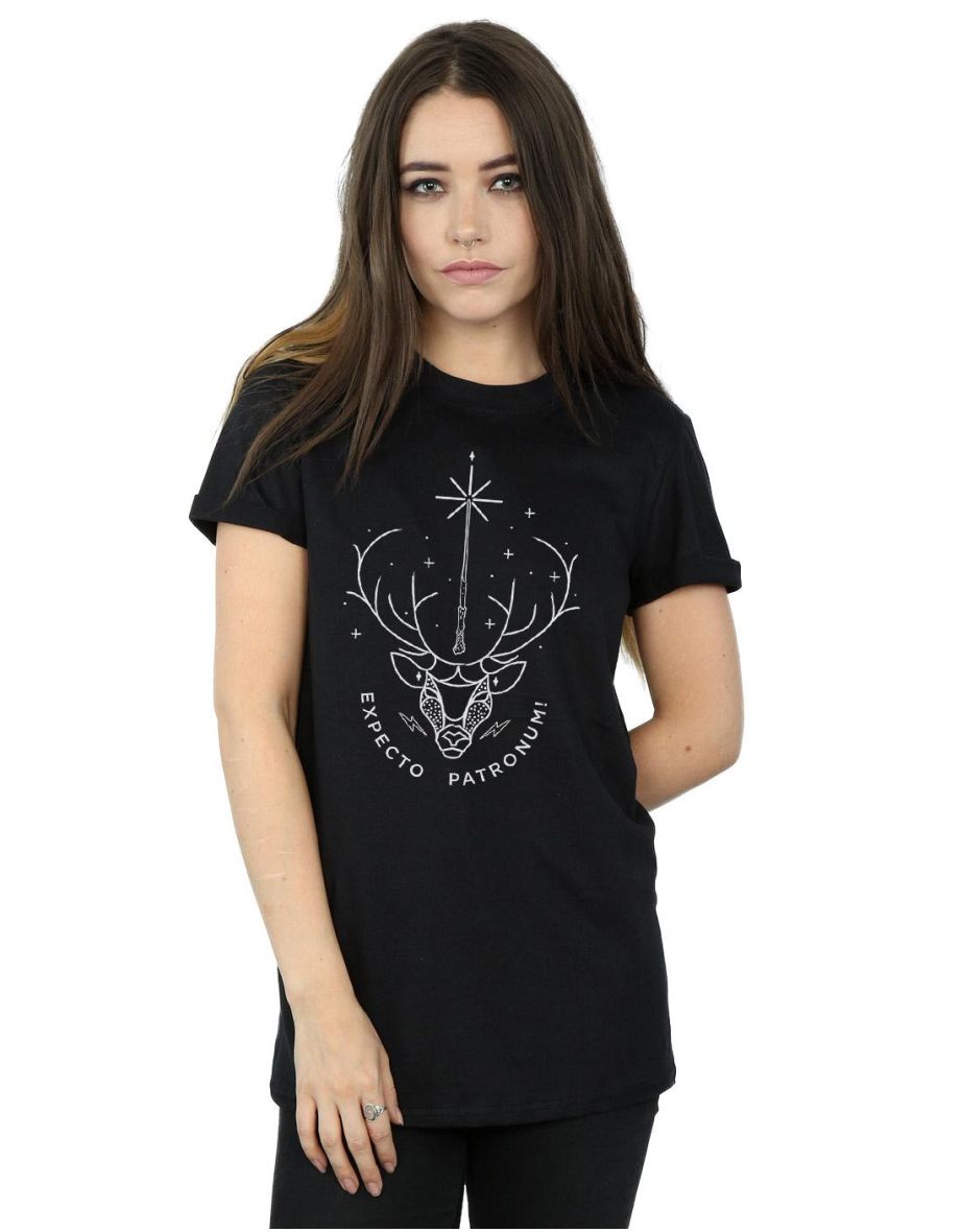 Harry Potter Womens/Ladies Expecto Patronum Cotton Boyfriend T-Shirt - Black - 3