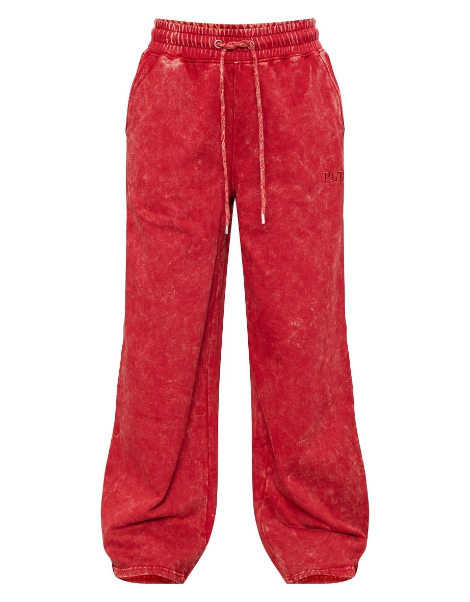 Red Washed Oversized Low Rise Wide Leg Joggers - 4
