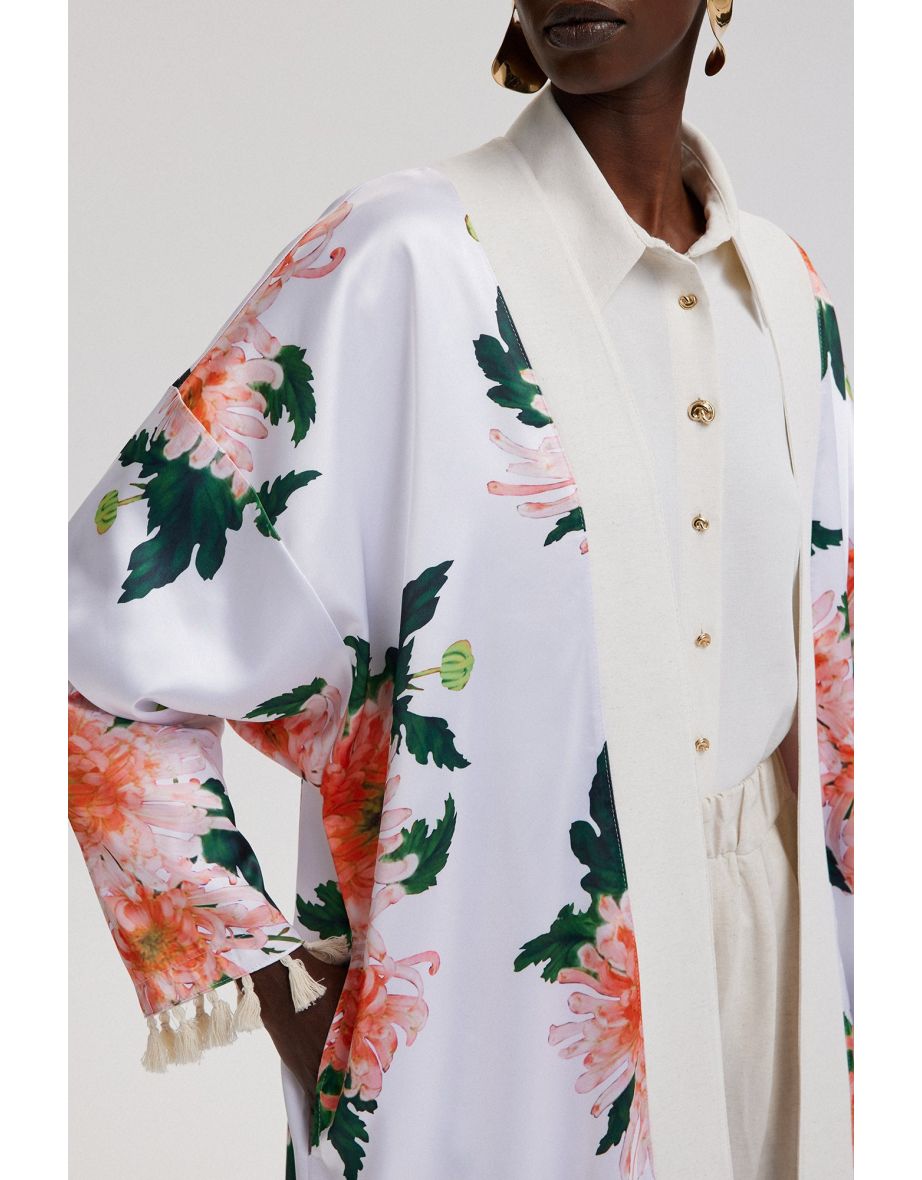 FLORAL PATTERNED FRINGE DETAILED KIMONO - 4
