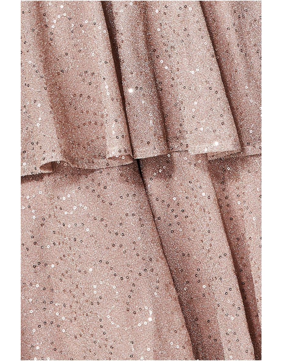 Goddiva Sequin Lurex Tiered Midi Dress - Champagne - 4