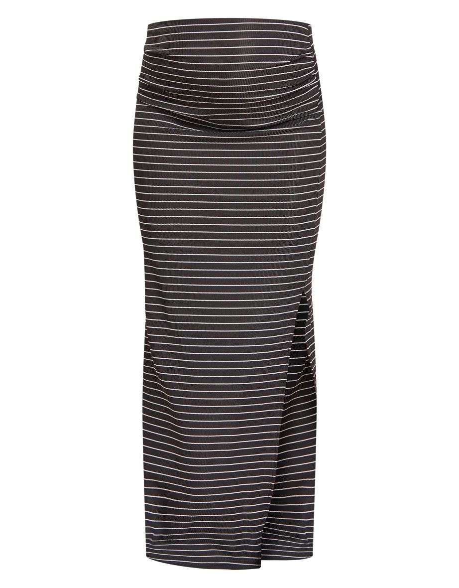Maternity Black Striped Rib Side Split Maxi Skirt - 4