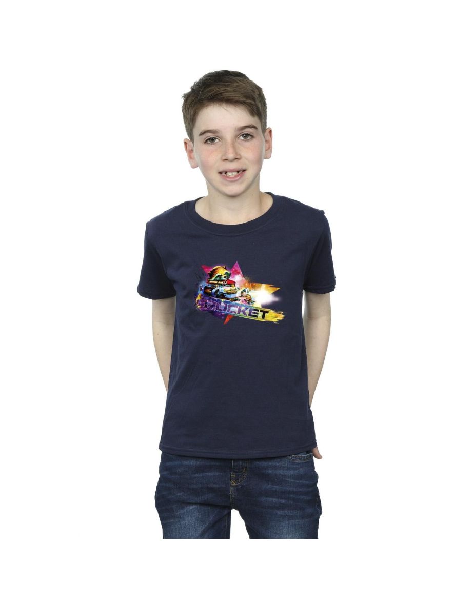 Marvel Boys Guardians Of The Galaxy Abstract Rocket Raccoon T-Shirt - Navy Blue