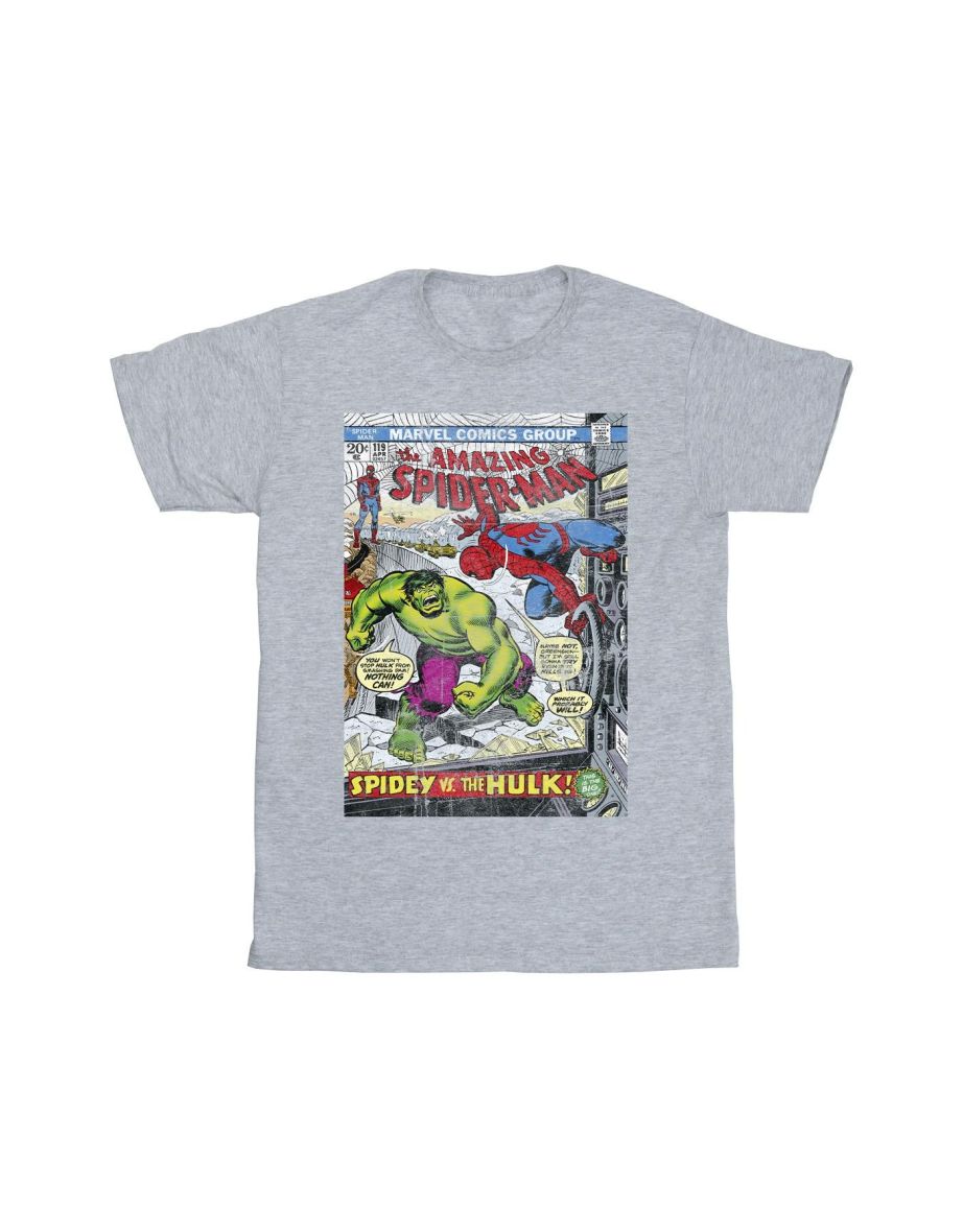 Marvel Boys Spider-Man VS Hulk Cover T-Shirt - Sports Grey