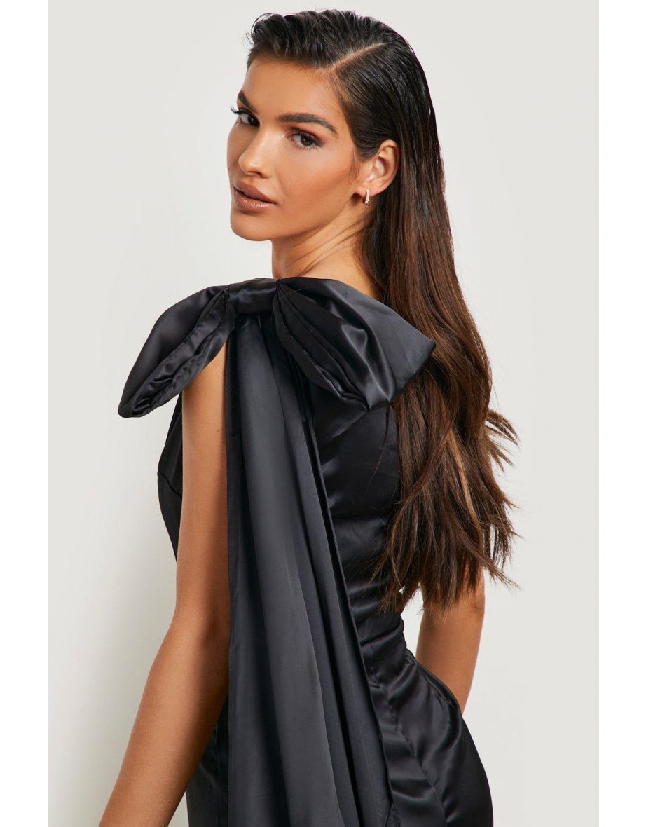 Satin Bow Detail Straight Leg Jumpsuit - black - 3