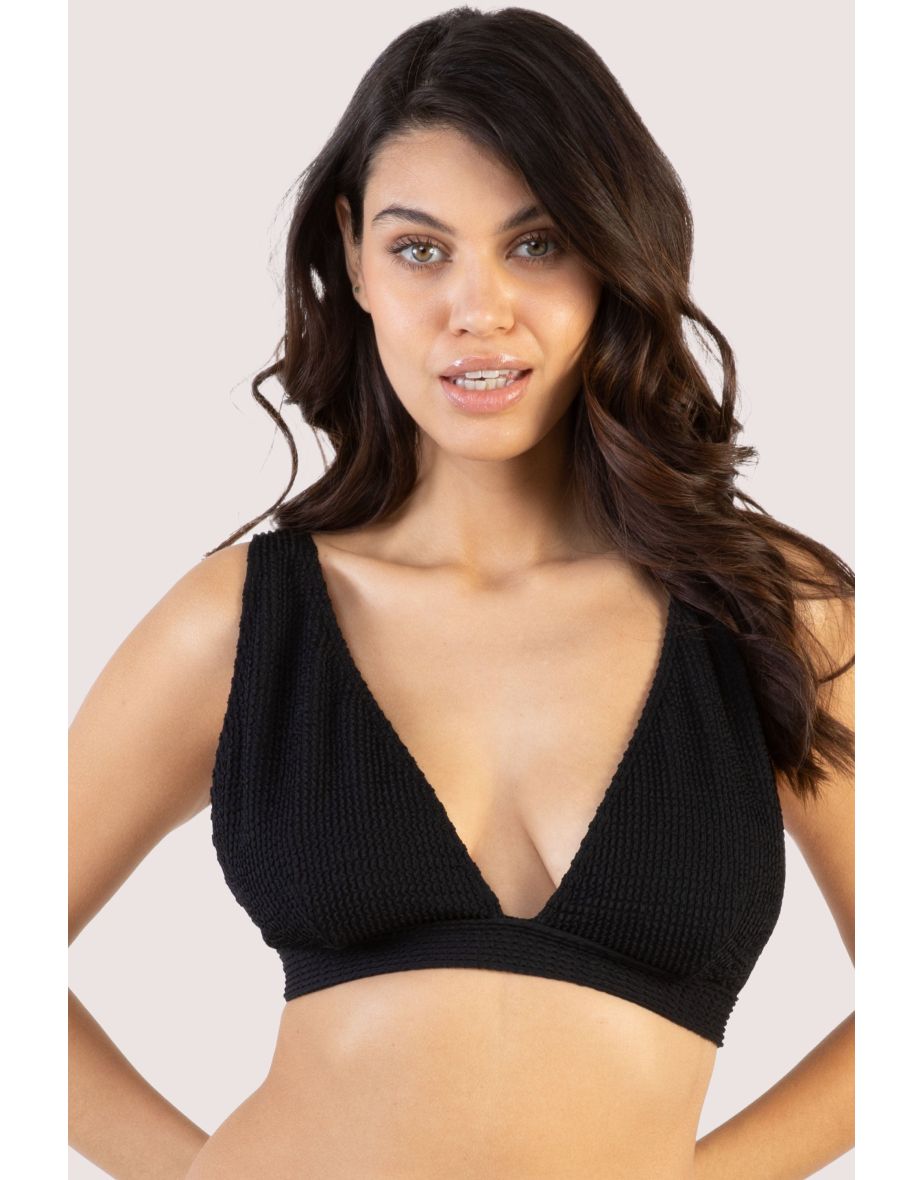 Shop Black Textured Non Wired Plunge Bikini Top Fuller Bust Exclusive Online in Oman VogaCloset