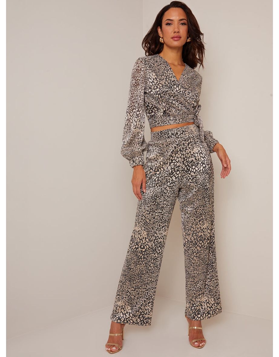 Animal Print Wide Leg Trousers in Gold