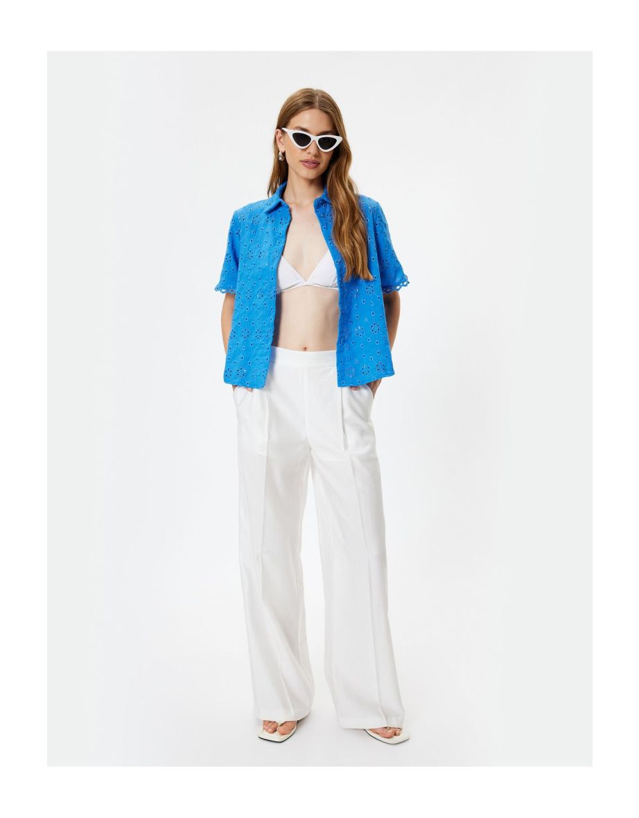 Scallop Shirt Short Sleeve Classic Collar