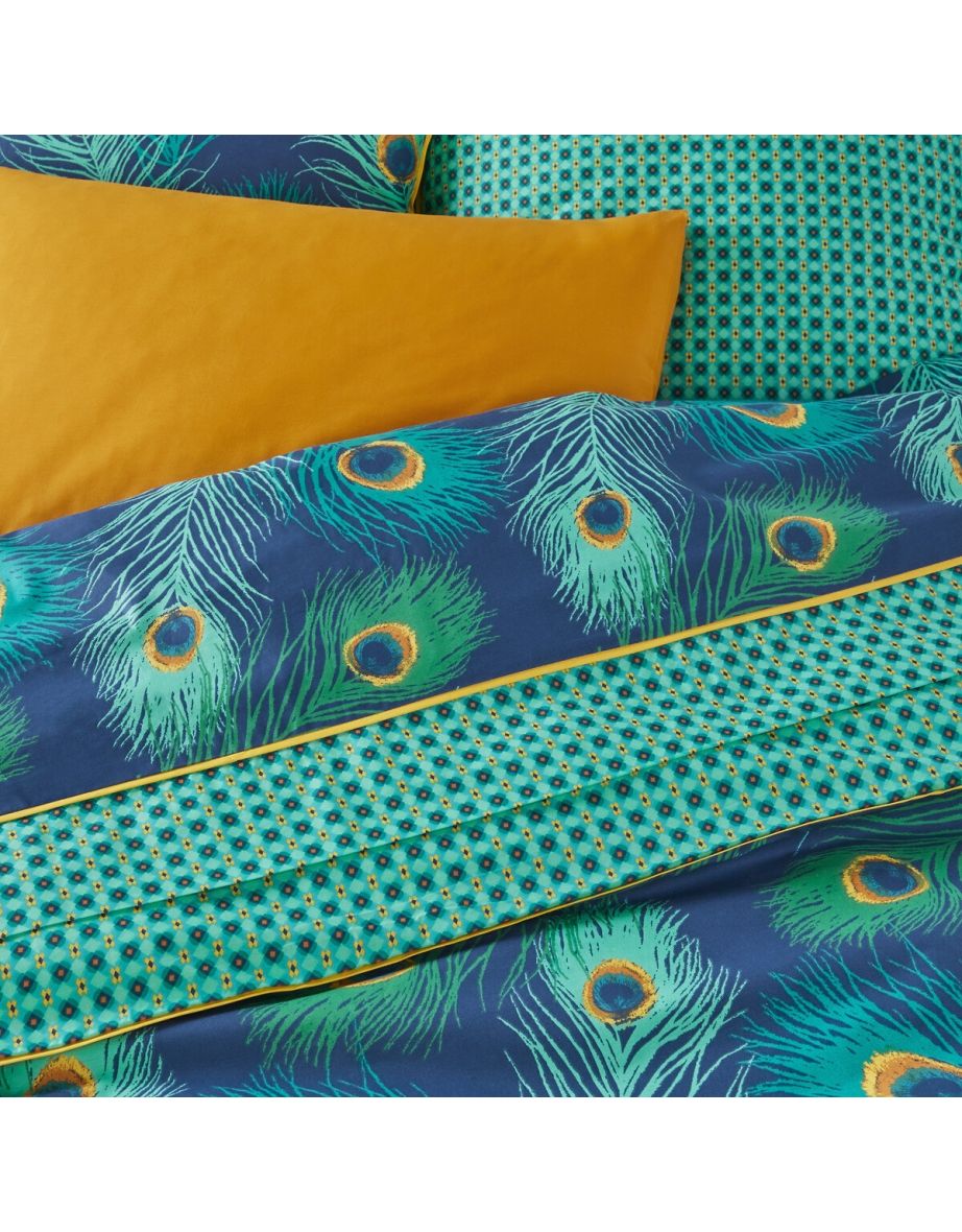 Shakhra Peacock Print Cotton Percale Flat Sheet - 3