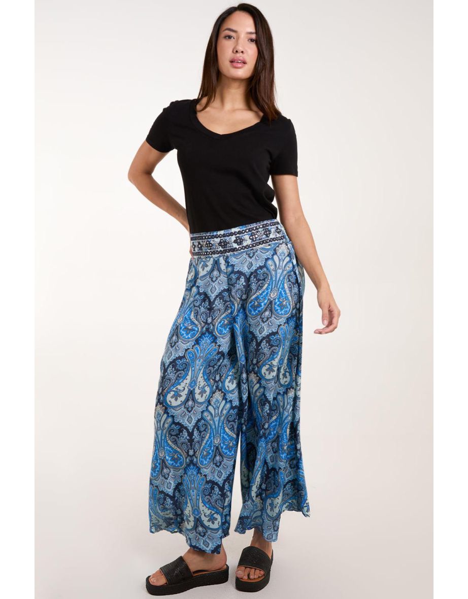 Embellished Waist Wide Leg Trouser