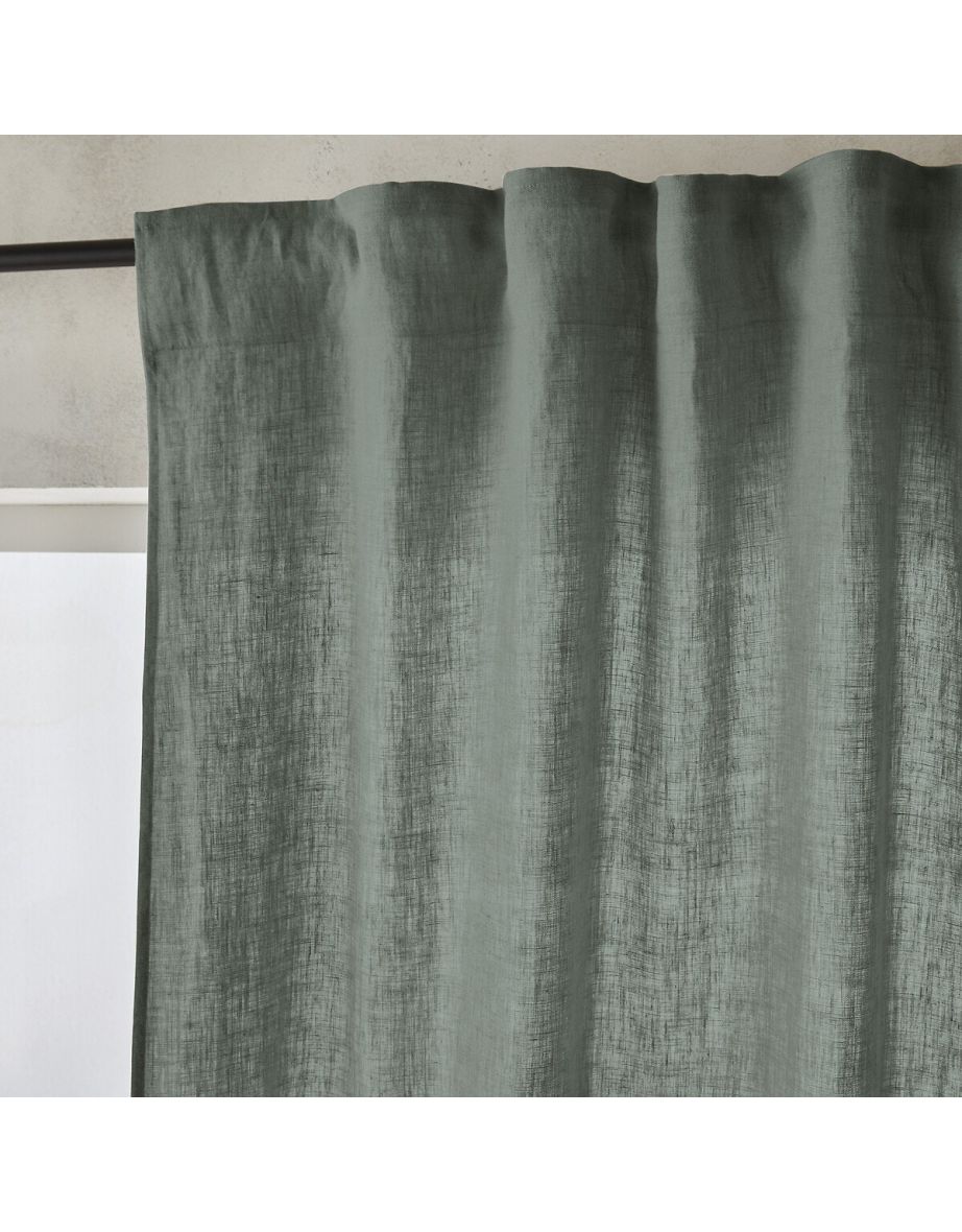 Private Ruffled Washed Linen Curtain - 1