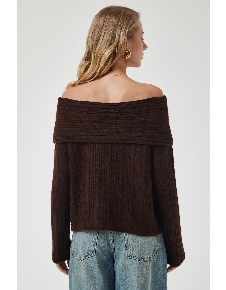 Women's Brown Madonna Collar Knitwear Sweater - 4