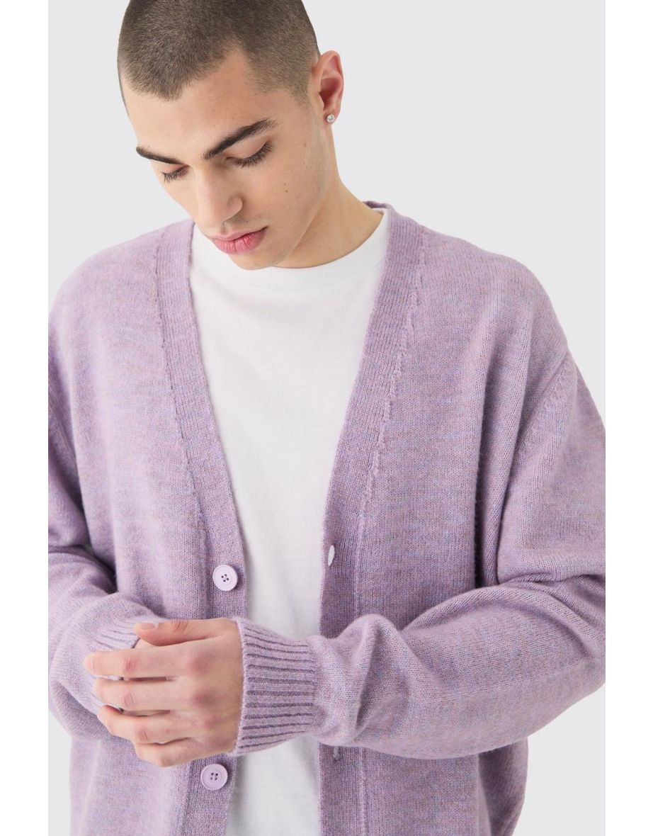 Boxy Brushed Knit Cardigan In Lilac - lilac - 2