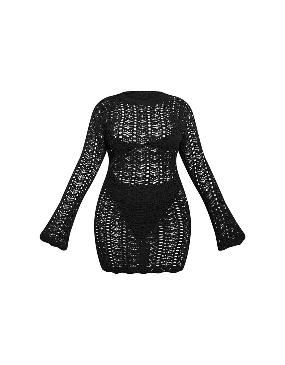 Plus Black Backless Crochet Dress - 2