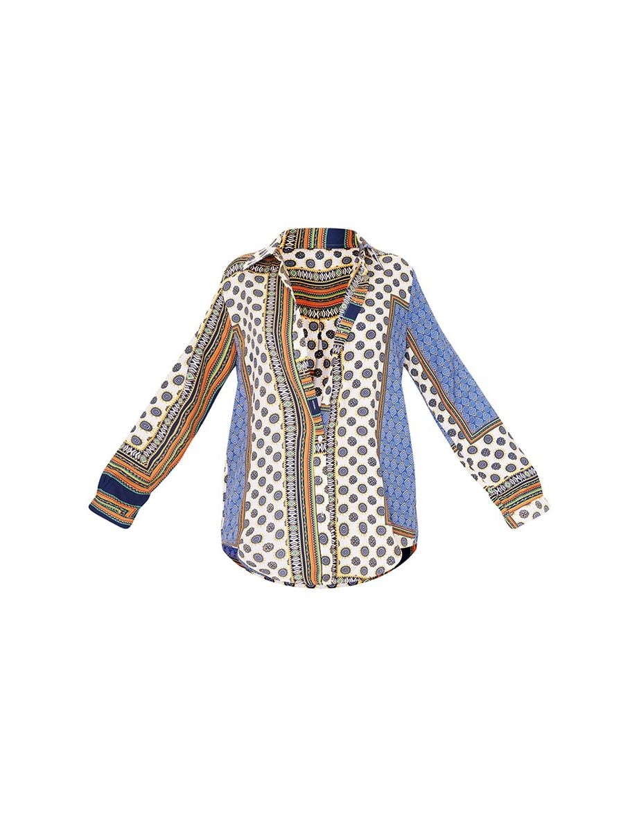 Multi Chain Print Oversized Long Sleeve Shirt - 4
