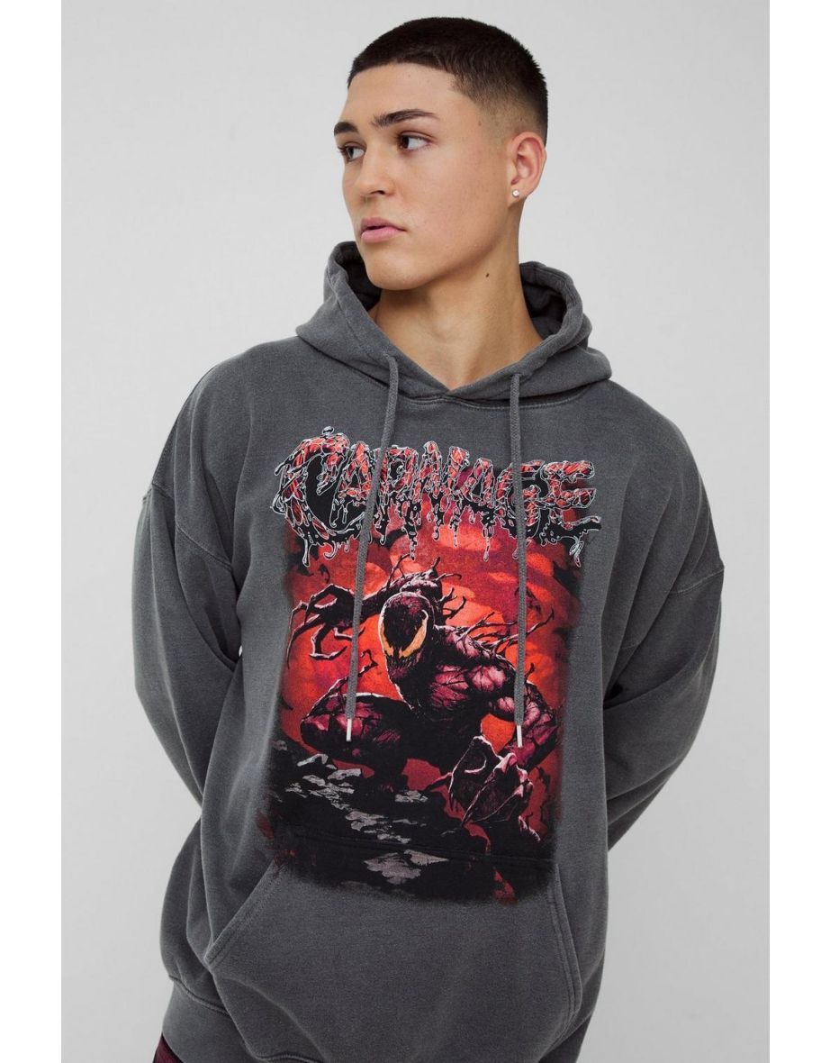 Oversized Marvel Carnage Wash License Print Hoodie