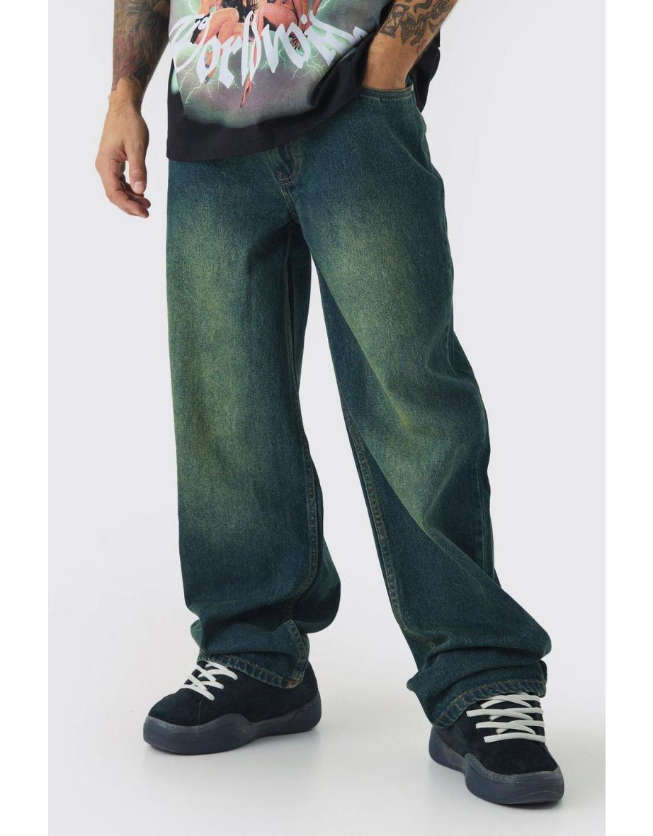 Relaxed Fit Green Tinted Jeans - dark green