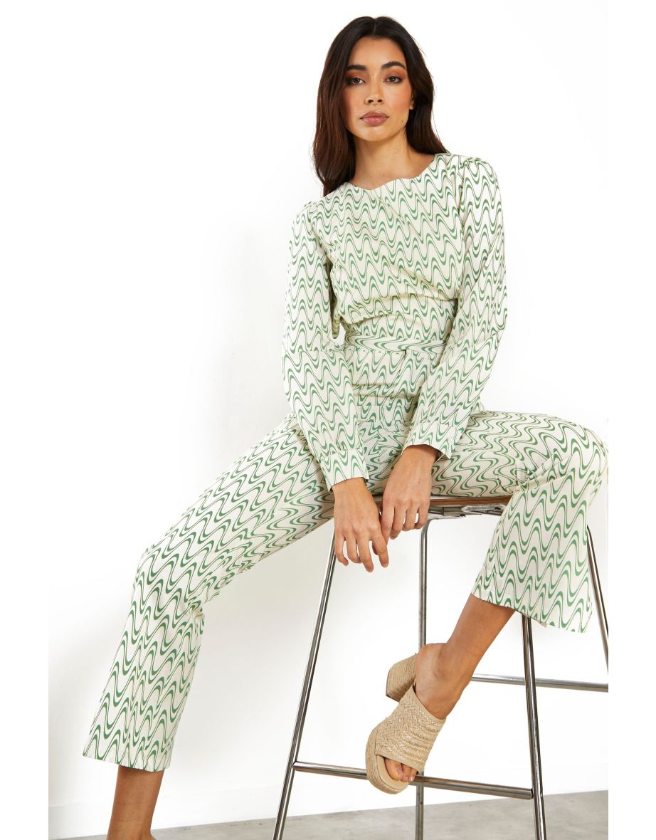 Glamorous Green Retro Wave Backless Long Sleeve Top - 2