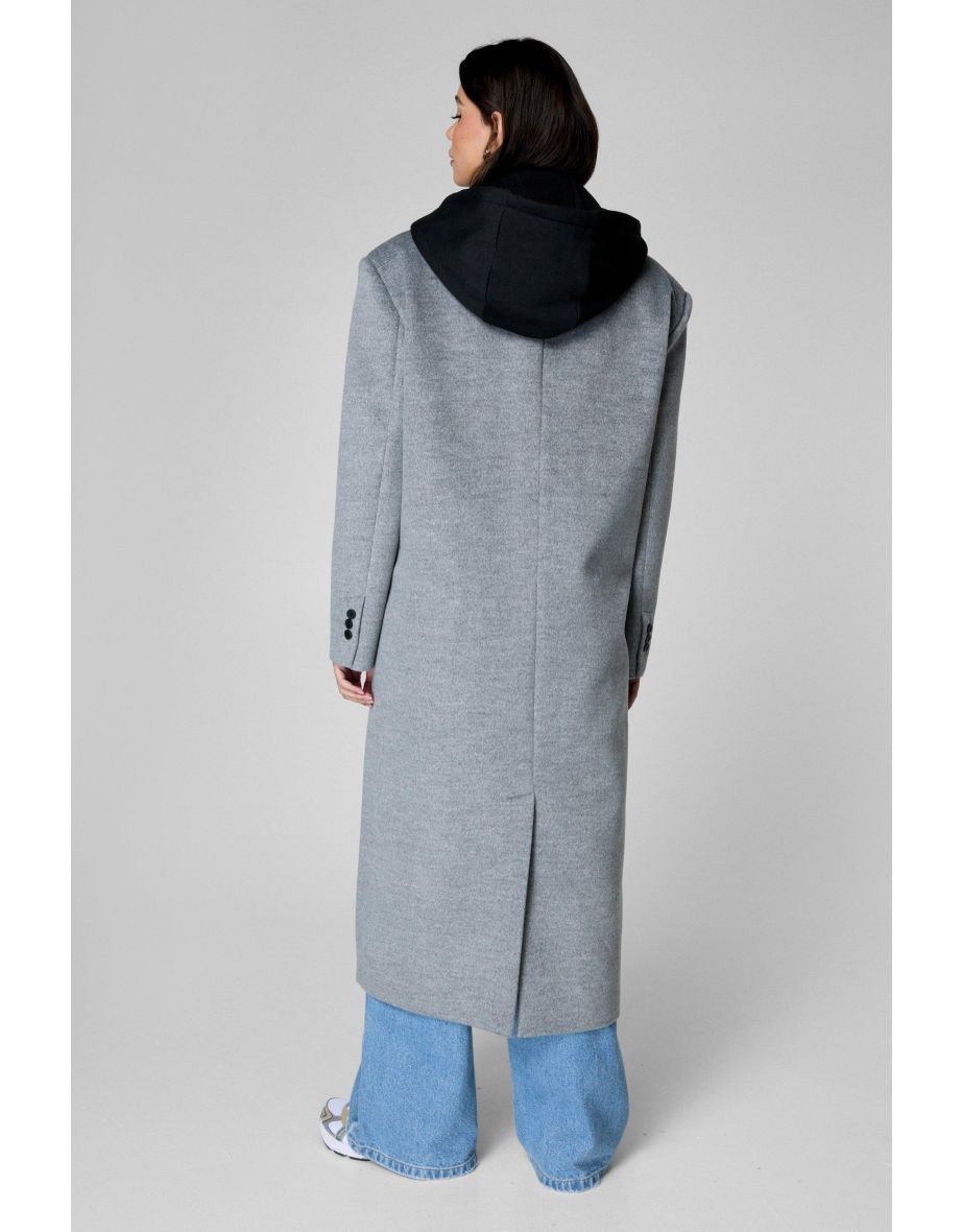 Wool Blend Hooded Insert Boyfriend Coat - 3