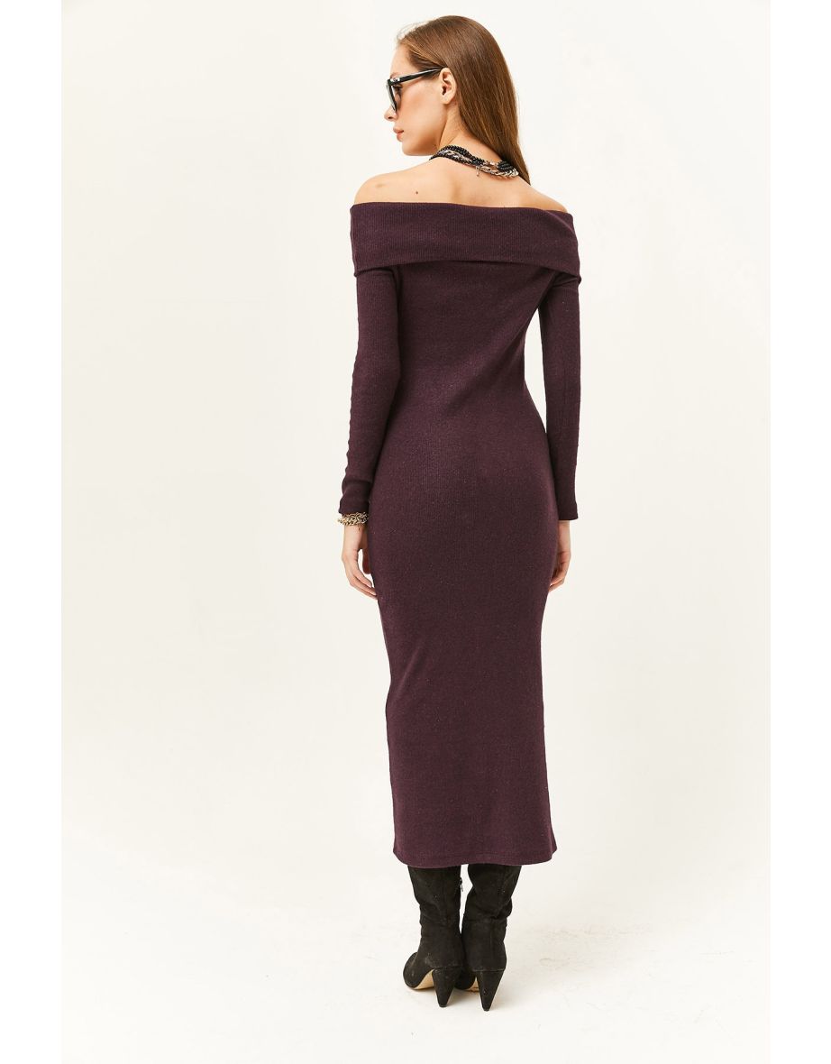 Women's Damson Madonna Collar Lycra Long Dress - 4