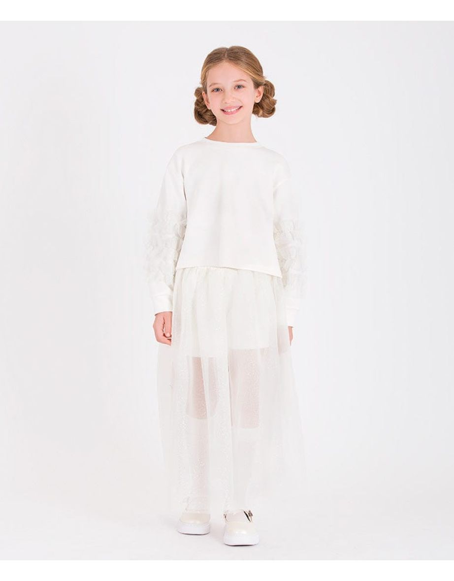 Girls Long Tulle Skirt in White