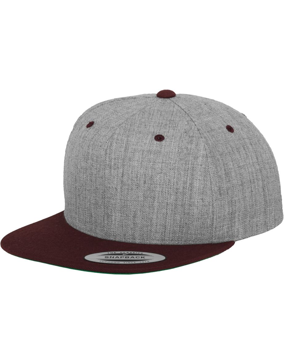 Yupoong Mens The Classic Premium Snapback 2-Tone Cap - Heather/Maroon