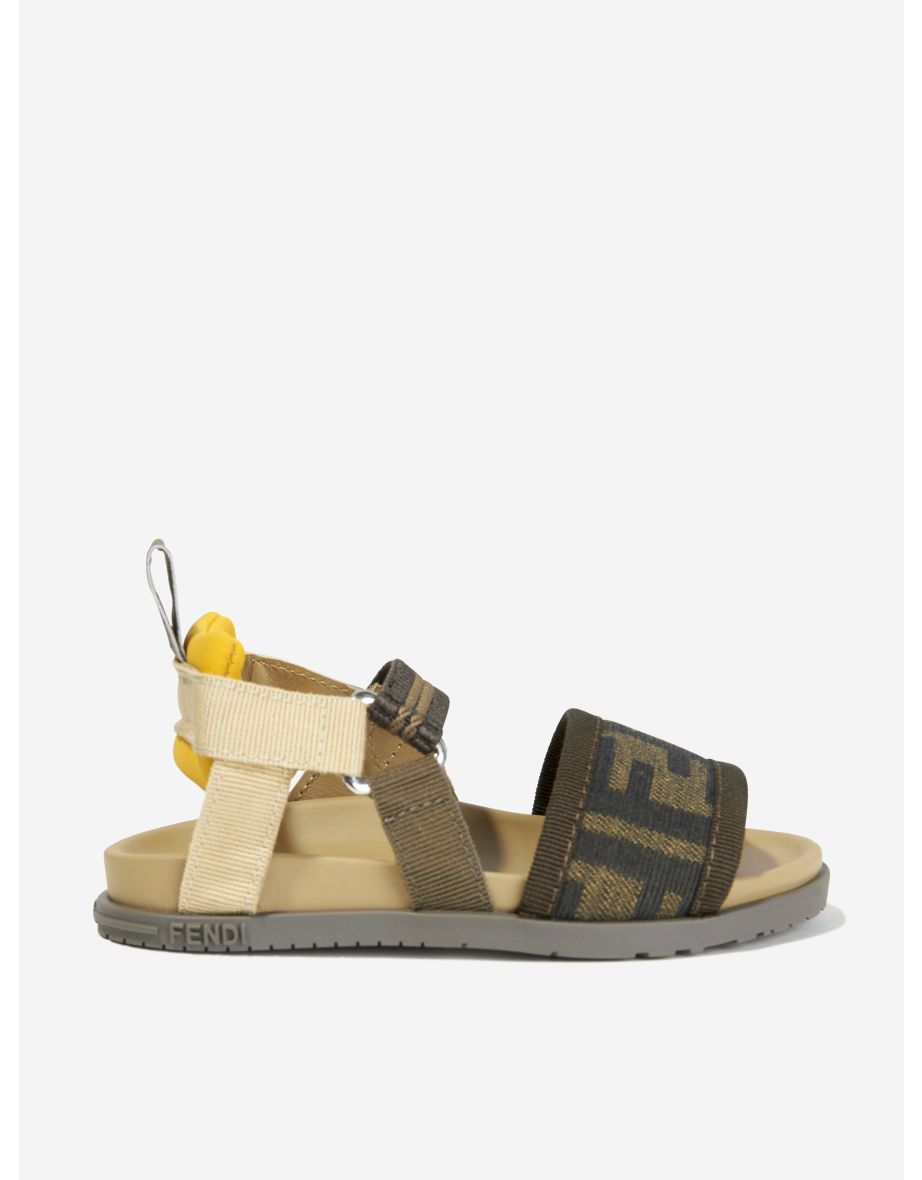 Shop Kids FF Logo Strap Sandals in Brown Online in Qatar VogaCloset