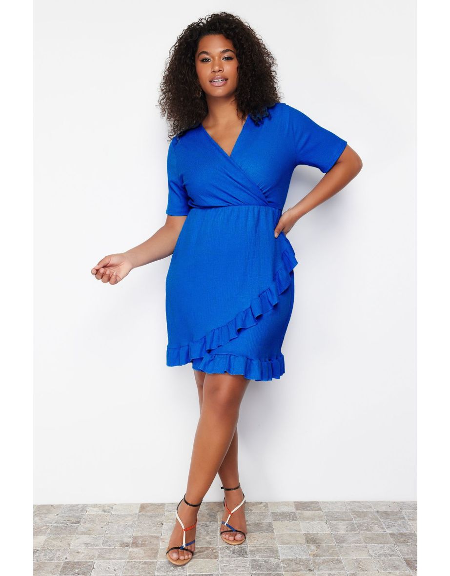 Trendyol Curve Plus Blue Column Dress with Ruffles