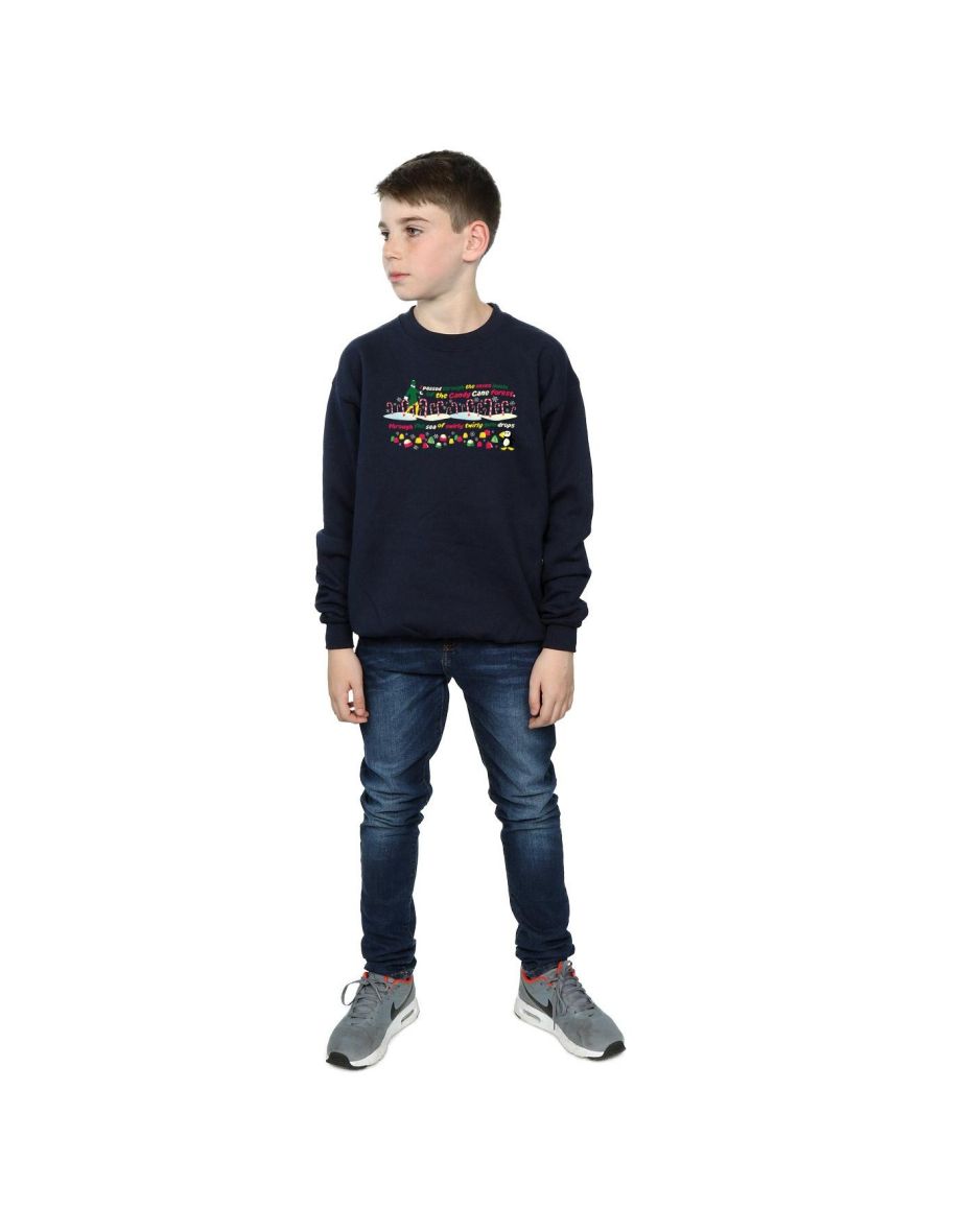 Elf Boys Candy Cane Forest Sweatshirt - Navy Blue - 3