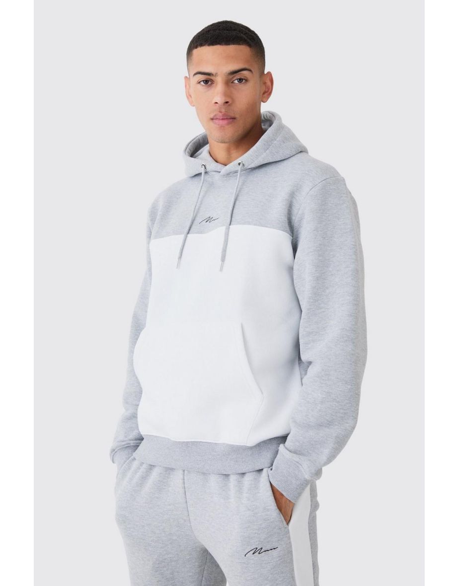 Man Signature Colour Block Hooded Tracksuit - grey marl - 2