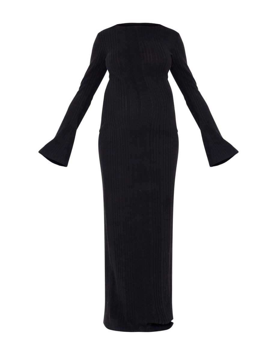 Maternity Black Brushed Rib Long Sleeve Maxi Dress - 4