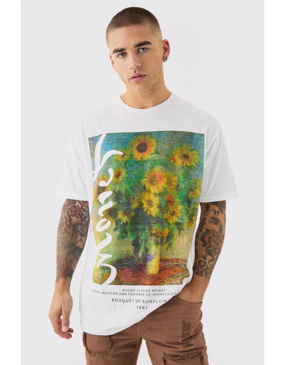 Oversized Monet Sunflower License T-shirt - white