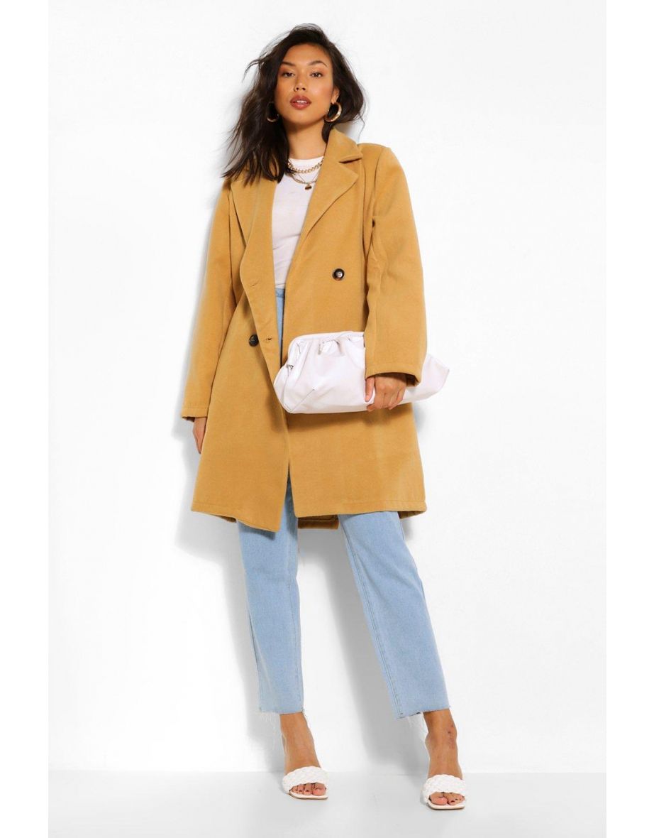 Double Breasted Wool Look Coat - camel - 3