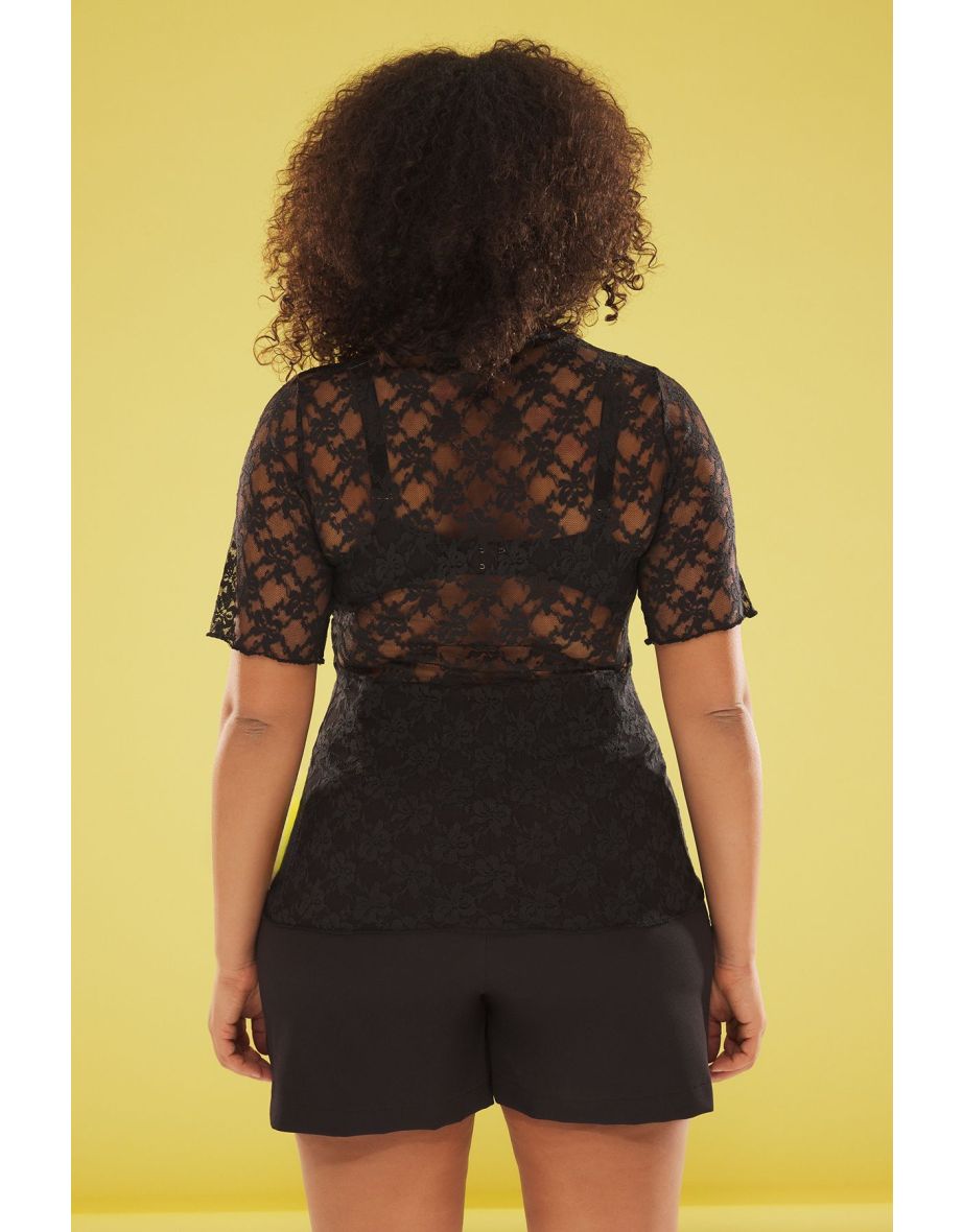 Black Knitted Plus Size Lace Blouse - 4