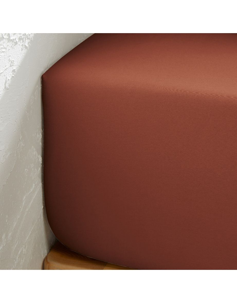 Victor Plain 100% Washed Cotton Satin 300 Thread Count Fitted Sheet - 2